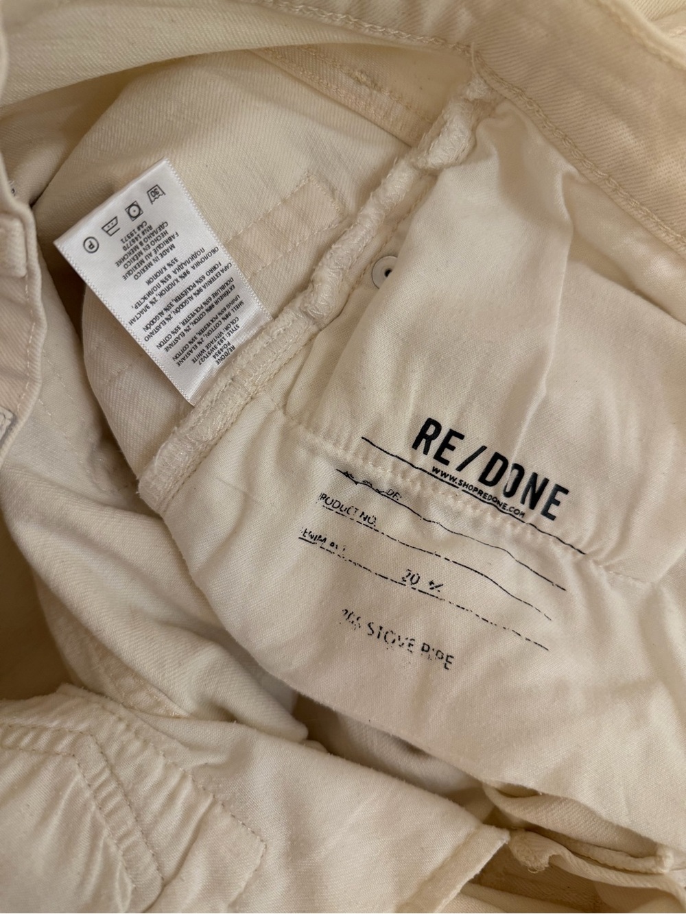 RE/DONE White/Cream Colored Denim Jeans - Size 26